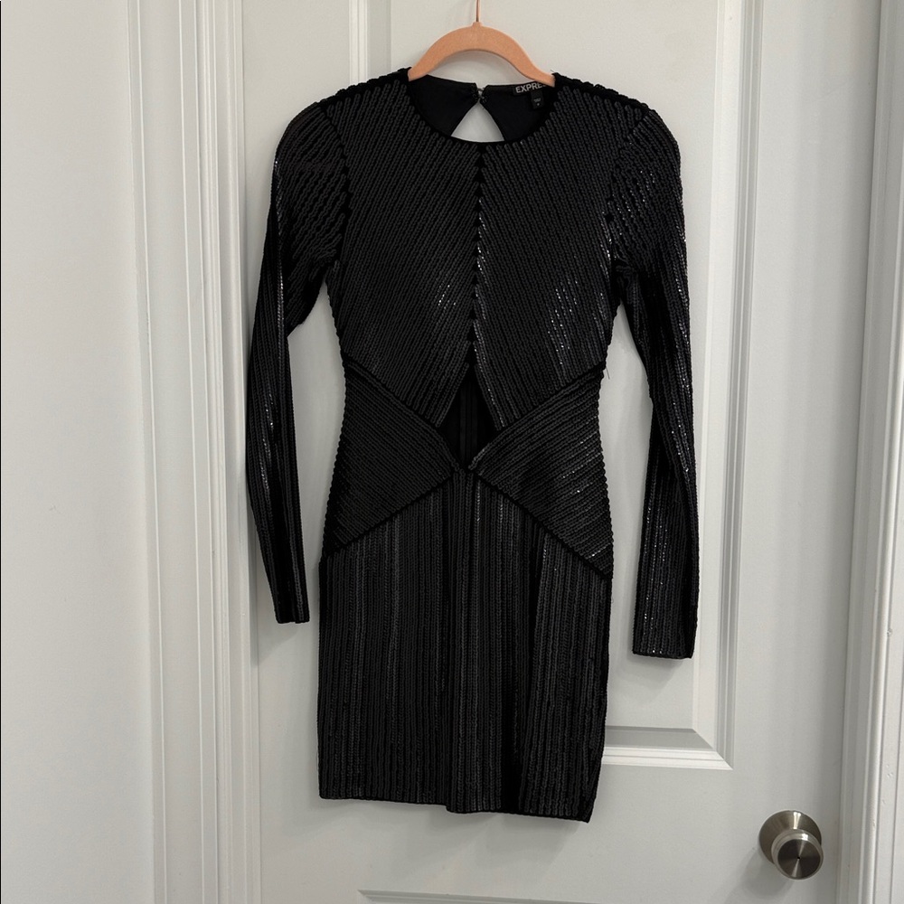 Express Black Long Sleeve Sequin Dress